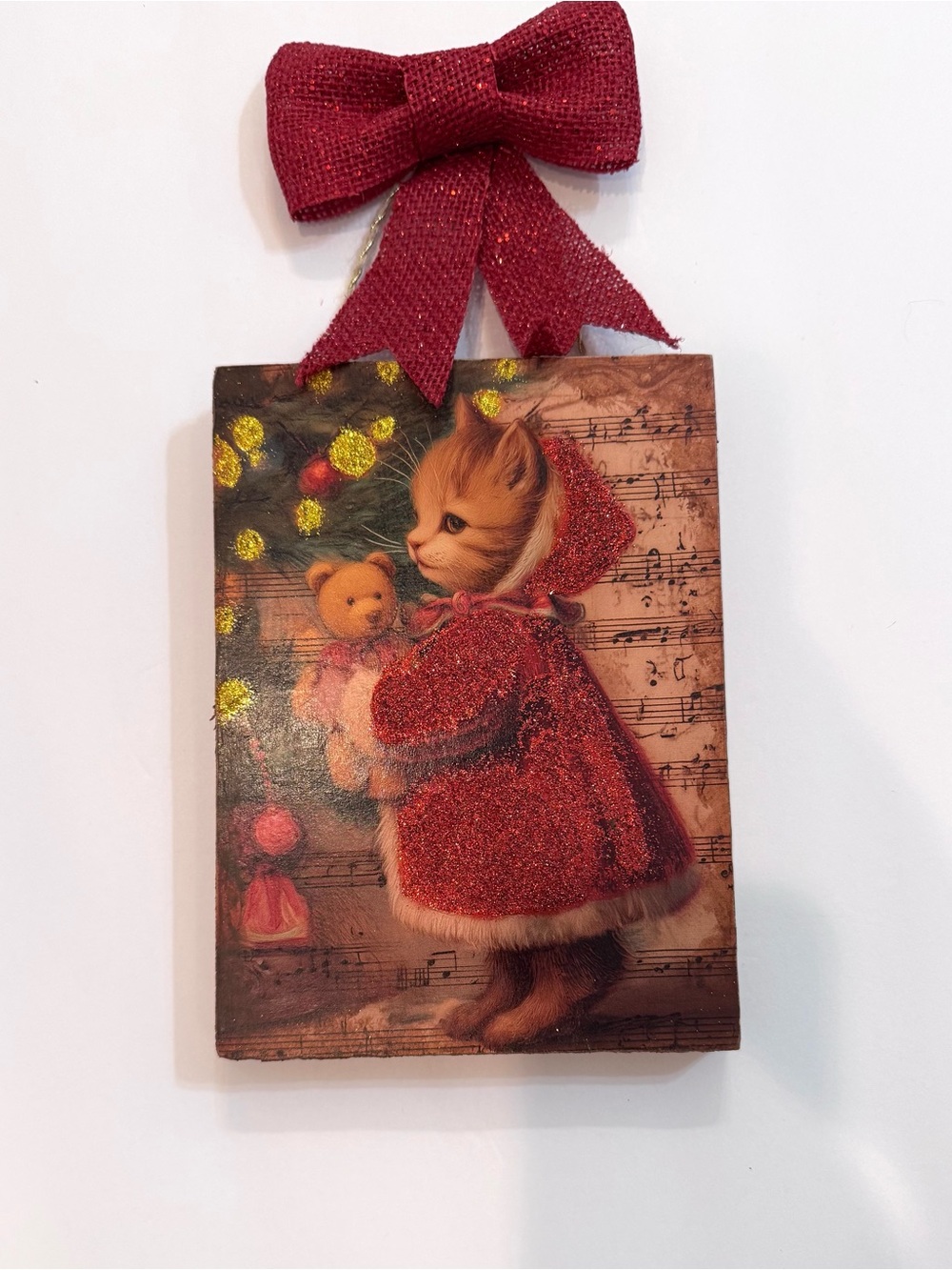 New OOAK Christmas Wooden Plaque Cat Picture Holiday Decor